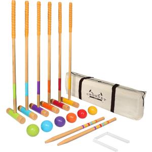 GoSports Six Player Croquet Set - Choose Deluxe (35") or Standard (28") - Modern Wood Design