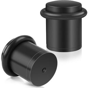 Door Stoppers, 1.5 Inch Black Door Stops, Floor Door Stopper for Bottom of Door with Rubber Bumper, Solid Modern Cylindrical Doorstop for Wall Protector, 2 Pack