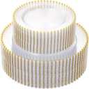 supernal 100pcs Clear Plastic Plates with Gold Beads-Clear and Gold Plastic Plates Disposable Heavy Duty-50 Dinner Plate 10.25inch and 50 Dessert Plate 7.5inch for Wedding,Birthday,Bridal Showers