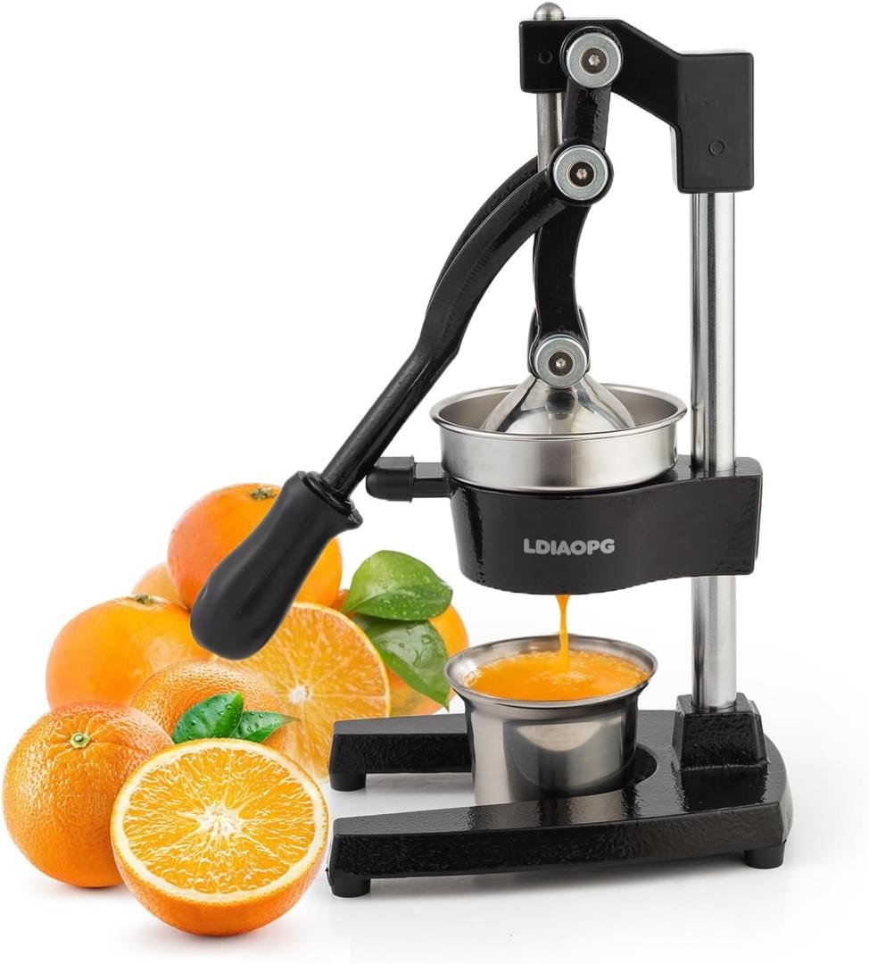 Cast Iron manual juicer, Hand Citrus juicer press, Orange Lemon Squeezer, Heavy Duty Manual Juicer, Commercial Grade, Countertop Extactor for Fruit Juice -Stainless Steel, Easy to Clean Black