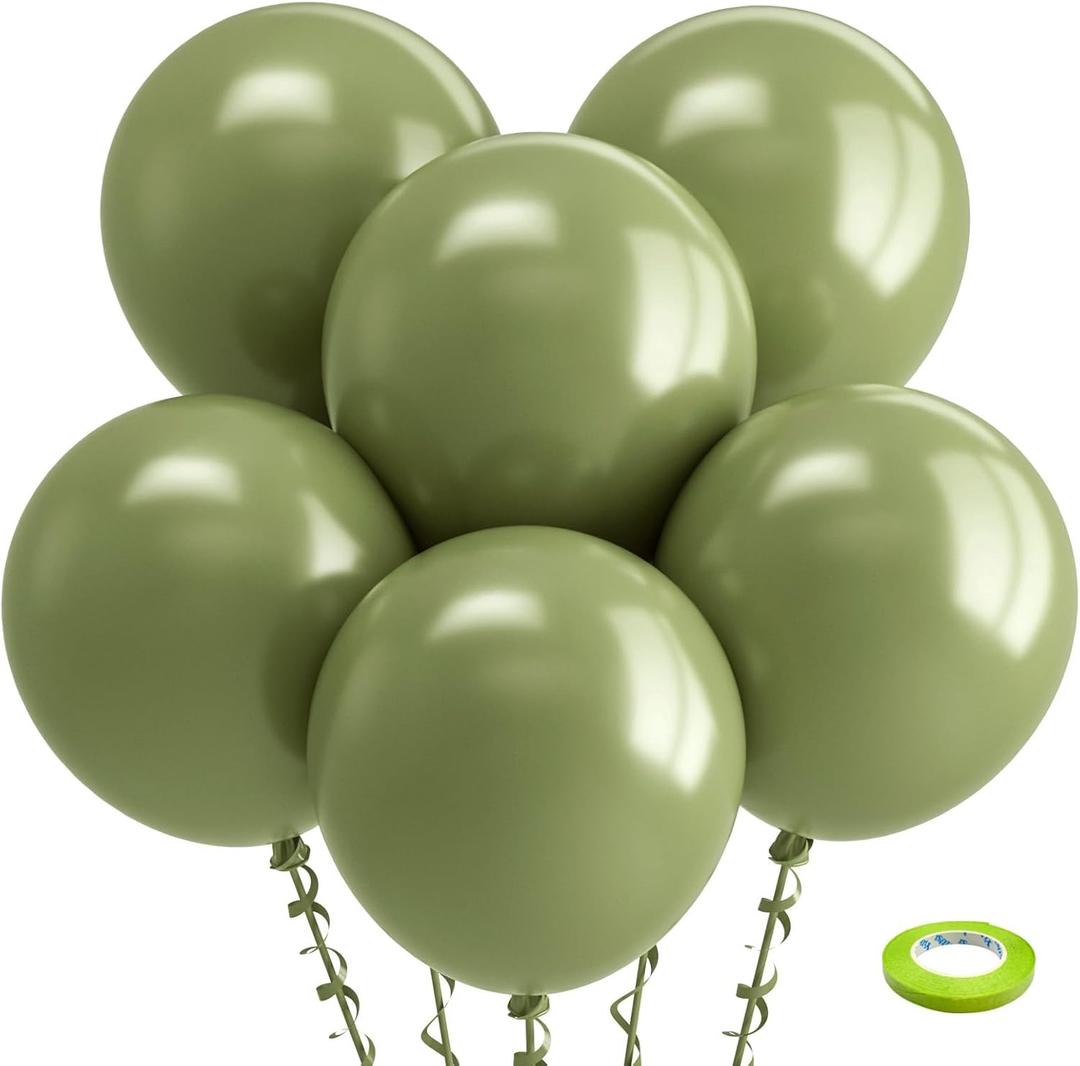 Bezente Sage Green Balloons 18 Inch - 30 Pack Large Thick Green Balloons Big Round Olive Green Latex Balloons for Birthday Bridal Shower Wedding Graduation Anniversary Safari Jungle Party Decorations (11-green-p104)