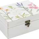 Small Decorative Box with Hinged Lid Wooden Handmade Keepsake Storage Box Floral Printed Jewelry Box Rustic Trinket Box - 7.9 x 6.5 x 3.4 Inches