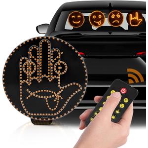 8-in-1 Hand Gesture Light for Car, [4 Gestures & 4 Emojis] Glogesture Light with Heat-Resistant 3M Velcro, [Remote Control] Road Rage Hand Led Sign for Car Window, Funny Truck Accessories