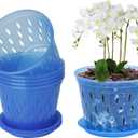 5 Inch 6 Pack Orchid Pot with Holes and Saucers Clear Orchid PotBlue Sapphire