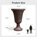 23.6" Tall Plastic Urn Planters for Outdoor Plants, Set of 2 Heavy-Duty Classic Indoor Large Flower Pots with Drainage Holes & Trophy Design, Outdoor Planters for Porch, Home Garden, Brown, 19.69"D x 15.75"W x 23.62"H