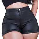 Zebaexf Black Leather Shorts High Waist Sexy Legging Shorts Womens Casual Faux Leather Shorts (Medium)