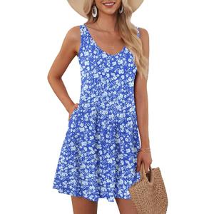 AUSELILY Women's Sleeveless V Neck Mini Dress Beach Cover Up Swimwear Bathing Suit Sundresses with Pockets 2025 New,S