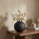 Small Blak Ceramic Vase - 6.1 Inch Small Black Round Vase, Rustic Farmhouse Vase for Home Decor, Dining Table, Shelf, Bedroom, Living Room, Kitchen, Office, Bathroom, Mantle, Centerpiece Dcor