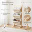 Three-Tier Floor-Standing Storage Rack, Hand-Woven Storage Basket, Vertical Storage Rack, Retail Display Rack Diaper Storage Suitable for Bathroom, Kitchen, Laundry Room, Living Room