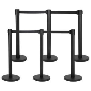 GARVEE Crowd Control Stanchion with 6.5FT Retractable Belt Stanchion Set, Heavy Duty Premium Steel, Easy Assembly, Black, 6-Pack