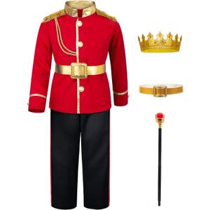 Prince Charming Costume for Kids Boys Royal Prince King Outfit Party Cosplay 11-13 Years Red