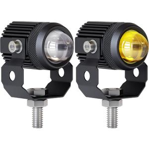 Zmoon Motorcycle LED Driving Fog Lights 60W White and Amber LED Pods Projector Lights 1.3" Aux Spotlight, Compatible with Tractor Truck ATV UTV SUV Boat etc. (2 pack)