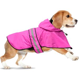 Waterproof Dog Raincoats - Hooded Raincoats for Dogs, Adjustable Reflective Dog Rain Coat, Windproof Dog Rain Jacket Pet Rain Slicker Poncho for Small, Medium, Large Dogs (Medium, Pink)