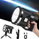 Spotlight 1000000 Lumens, 6 Modes Super Bright LED Rechargeable Spotlight Flashlight with Cob Light, Tripod, Strap, 24000mAh 25Hrs IPX7 Waterproof Spot Lights Outdoor Handheld for Boating, XXL
