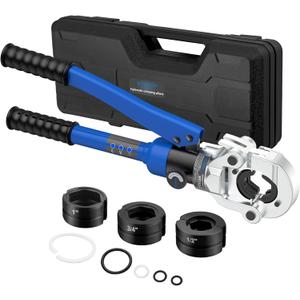 Copper pipe Pro press crimper 8 Ton Hydraulic Tube Fittings Crimping Tool with Vus Dies 1/2", 3/4", 1", 360 Rotating Head Storage Case For Plumbers, Electricians, HVAC Techs