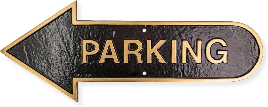 6" x 15.5" Left Arrow Parking Statement Plaque Sign - Black/Gold