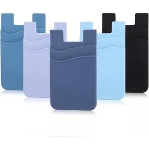 Phone Wallet Stick on,5 Pack Phone Card Holder for Back of Phone Case,Silicone Sticky Credit Card Holder for Cell Phone Double Pocket Sticker All SmartphonesNavy,Sierra,Pastel,Blue,Black