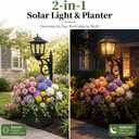 Solar Lamp Post Light with Planter – 2-in-1 Outdoor Solar Light & Flower Pot, Waterproof Glass, Wall Mount or Freestanding, 3000K Warm Auto-On for Patio Porch Backyard Pathway Front Door 2 Pack, Standard