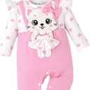 Baby Girl Clothes Newborn Romper Cute Cat Ruffled Long Sleeve Love Fall Winter Outfits with Bow Headband 0-18 Months (3-6 Months, Pink)