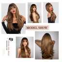 N NAYASA Light Brown Wigs for Women Brown Wig with Bangs 24Ombre Brown Wig with Dark Roots Long Layered Wig Heat Resistant Synthetic Wig Natural Looking Wigs for Daily Party Use