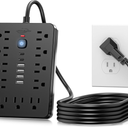 JouleLoom 6 FT Flat Plug Surge Protector Power Strip,11 Multiple AC Outlets with 6 USB Ports (2 USB C), 6 Feet Extension Cord, 1250W/10A, One Touch Switch Button, 17 in 1 Compact powerstrip