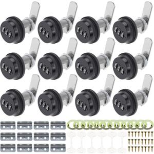12 Pack Combination Cabinet Cam Lock Password Coded Lock with 1-1/8''Cylinder and Chrome Finish, Security Combi-Cam Locks for Cabinet Filing Drawer Mailbox (Black)