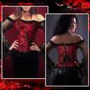 6pcs Halloween Women Vampire Corset Costume Set Gothic Corset Top Necklace Fangs for Renaissance Halloween Cosplay Events (M)