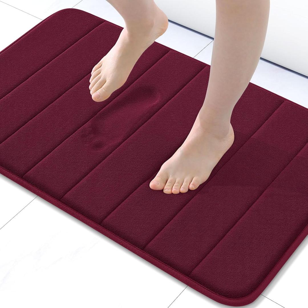 Buganda Memory Foam Bath Mat, 24" x 16", Ultra Soft and Non-Slip Bathroom Rugs, Water Absorbent and Machine Washable Bath Rug for Bathroom, Shower, and Tub, Burgundy