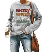Christmas Tree Sweatshirt for Women : Merry Christmas Graphic Sweater Xmas Holiday Long Sleeve Pullover Tee Top, L