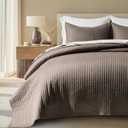 EVERGRACEHOME Cotton Sateen Quilt Set King Size, Pre-Washed Cotton Channel Stitch Coverlet Bedspread, 3 Pieces Lightweight Soft Bedding Sets for All Season, with 2 Pillow Shams, Mocha Brown (King/Cal King (108" x 96"))