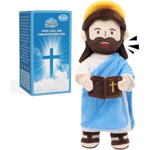 Yelakey Jesus Plush Talking Doll with Halo,Speak 20 Bible Verses & 20 Songs,13.4" Interactive Hymn Stuffed Plushie Perfect Religious Gift for Kids Sunday School & Easter Celebrations