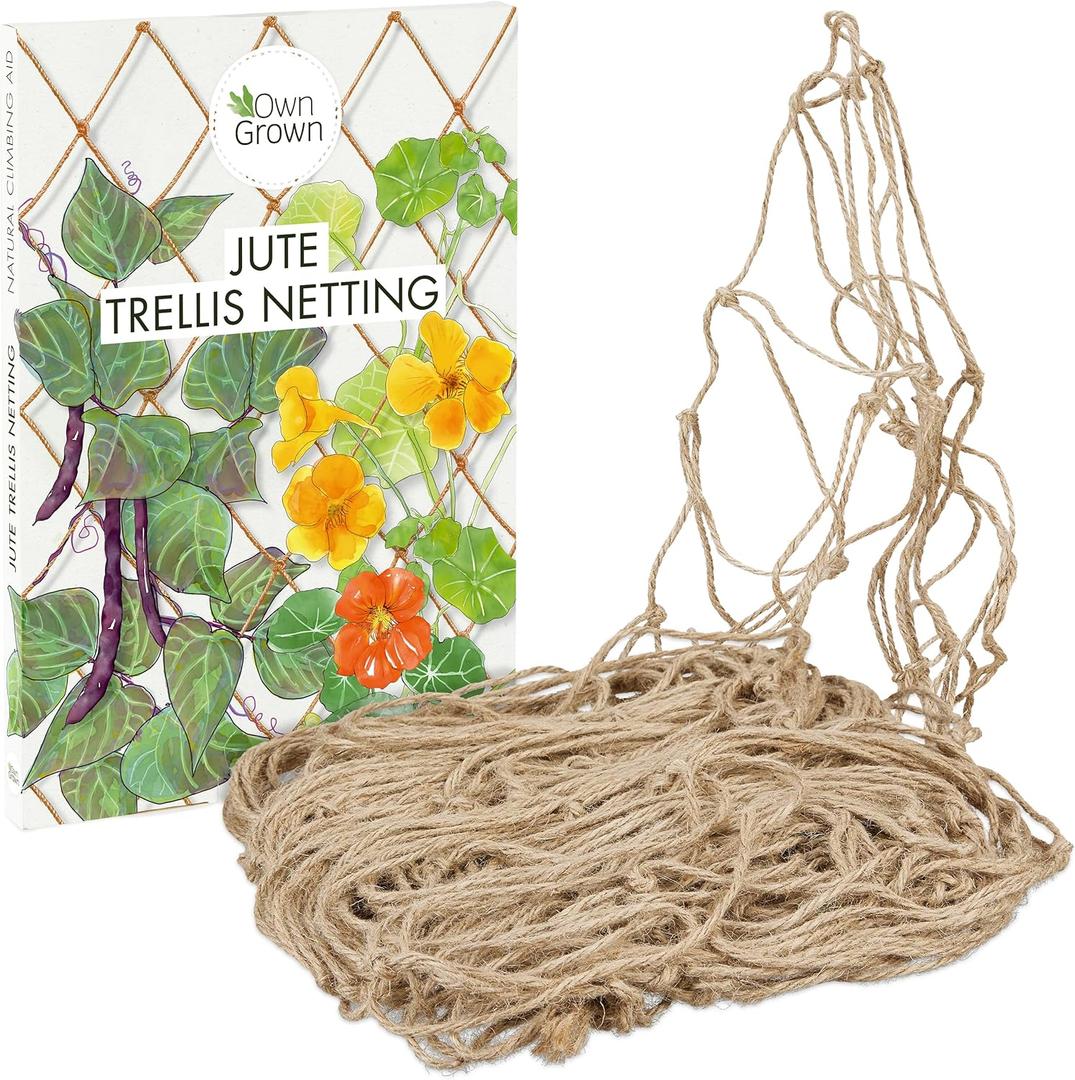 OwnGrown Climbing Plant Support : 70x70in Natural Jute Garden Netting and Garden Trellis  Cucumber Trellis Netting  Green Bean Trellis  Tomato Plant Support  Plant Netting