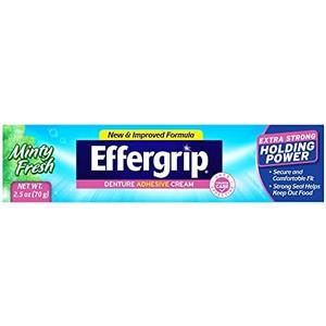 5 Pack Effergrip Denture Adhesive Cream, Extra Strong Holding Power, 2.5 oz, 