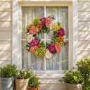 24in Peony Wreaths for Front Door, Large Spring Summer Floral Door Wreath with Hydrangea, All Year Round Colorful Flower Wreath for Farmhouse Wall Welcome Indoor Outdoor Decor (Twig Base)