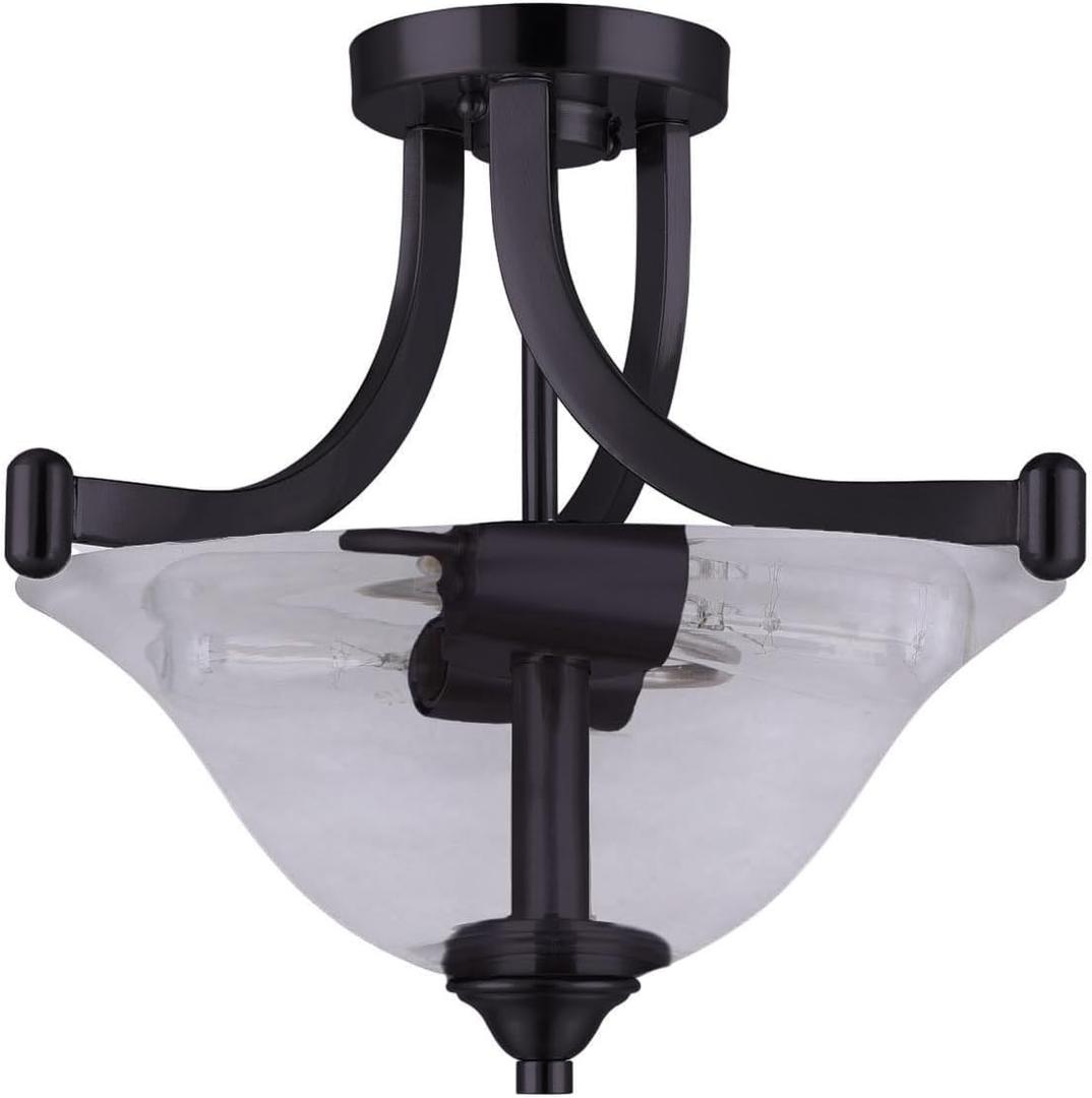 Canarm 2 Light Semi Flush Mount Ceiling Fixture Oil Rubbed Bronze Finish with Clear Glass Shades Classic Ceiling Light for Entryway or Bedroom, 15 inches