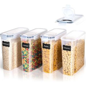 Cereal Container Storage Set - Airtight Food Storage Containers [Set of 4] - Large Kitchen Dispenser Keepers (4L / 135oz) - BPA Free, Easy Pouring Lid - Labels & Marker Included
