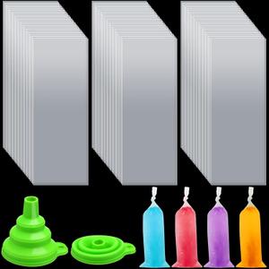 Jeyiour 1000 Pcs Ice Lolly Bags Disposable Ice Lolly Mold Bulk 3x10 Inches Plastic Candy Freeze Pop Bags with 2 Silicone Funnels Wrappers for Yogurt Sticks, Candy, Juice, Fruit Smoothies