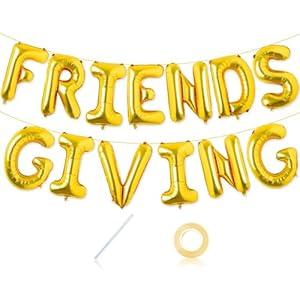 13 Pcs Friendsgiving Letters Balloons Decorations, 16 Inch Gold Letters Friends Giving Fall Balloons Banner for Thanksgiving Day Fall Theme Friends Party Decorations