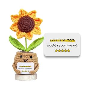 Gossby Gift for Mom from Daughter, Son, Kids - Mother's Day Basket Stuffers - Excellent MOM Would Recommend Sunflower Crochet - Christmas, Birthday Gift Idea for Mama - Knitted Crochet Doll 2 Pack