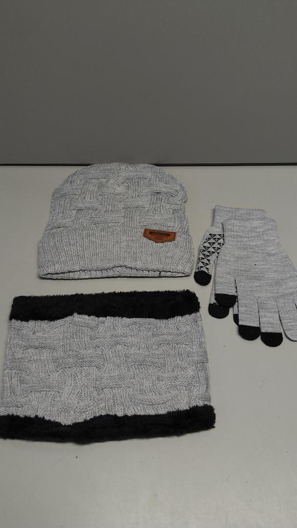 3-Pieces Winter Beanie Hat Scarf and Touch Screen Gloves Set Warm Knit Skull Cap for Men Women