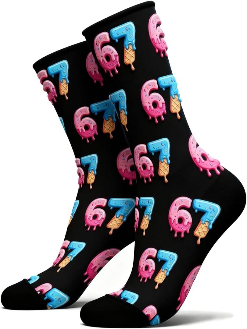 Six Seven 67 Socks Ice Cream for Men Women, 6 7 Meme Design Funny Sock,67 Socks For Boys Girls Women Men