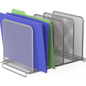 Simple Houseware Expandable 5 Section Upright File Sorter Organizer, Silver (1 Pack - Total 6 Sections)