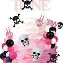Bad Two the Bone Cake Decorations for Girls Pink - Gothic Skeleton Skull Ball Cake Cupcake Toppers Ball Dessert Picks, Two Years Old Rose Gold Cake Supplies
