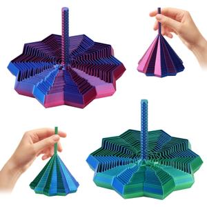 2Pcs 3D Printed Expanded Sensory Fidget Star, Expandable 4.3 Inch Fractal Fidget Toys Octagonal with Handle, Colorful Whirling Spiral Design for Stress Relief (Blue-Purple + Blue-Green)