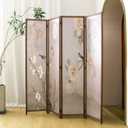 4 Panel Room Divider, 5.6 ft Tall Blackout Folding Privacy Screen - Freestanding Partition Wall with Double-Sided Patterns, Graceful Floral and Bird Artwork for Home Office (67" H x 63" W)