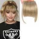 LEEONS Bangs Clip in Hair Extensions Front Neat Bang Fringe One Piece 6" Short Straight Synthetic Hairpiece for Women Dark Ash Brown mix with Bleach Blonde(18/613#)