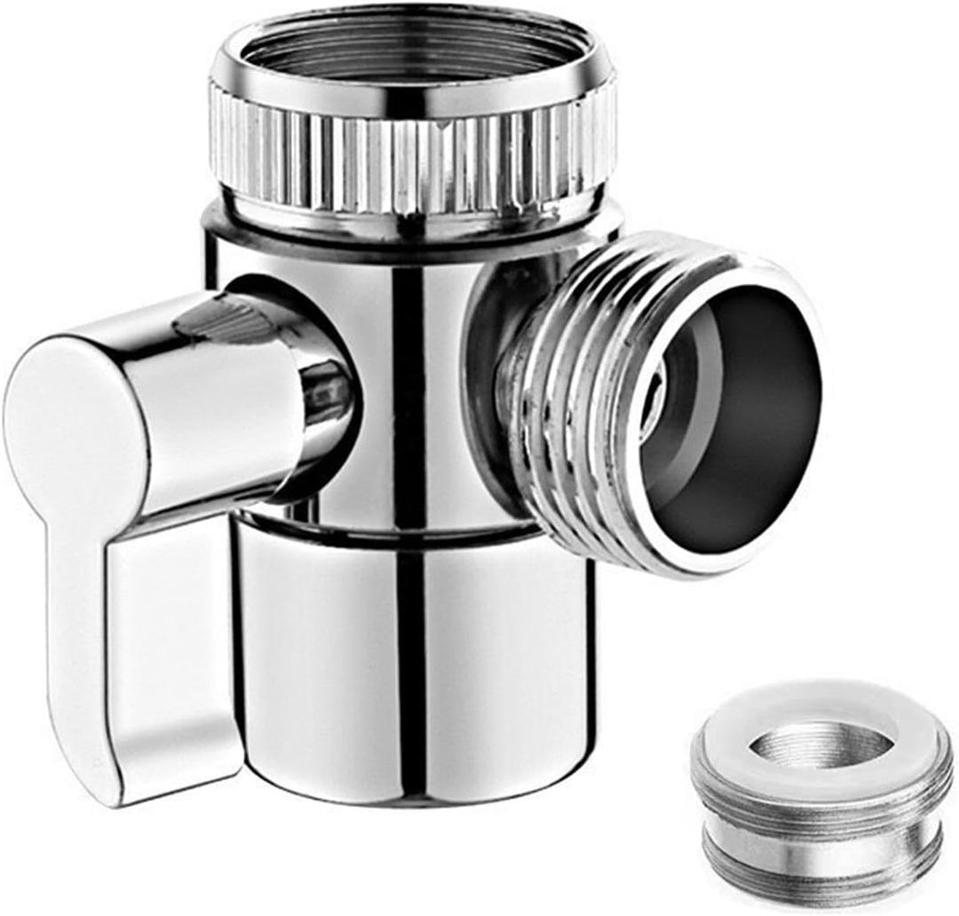 G1/2 Shower Diverter Valve 3 Way Kitchen Tap Diverter,3 Way T-Adapter Shower Head Diverter Valve for Bath Mixer Tap,Shower Attachment,Universal Sink M22 M24 Adapter Zinc Alloy(COLOR:Silver)
