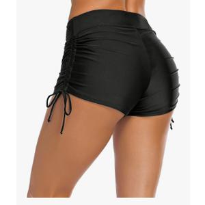 Bonneuitbebe Women's Swim Shorts High Waist Swimsuit Bottoms Adjustable Side Tie Bathing Suit Boyshorts Bikini Board Shorts Black, Medium