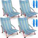 Wenqik 4 Pcs Low Seat Blue Plastic High Back Reclining Beach Chairs with Carry Bag Portable for Outdoor Beach Camping Lawn(Green)