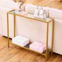 MAJARO Small Modern Console Table for Entryway, Tempered Glass with Metal Frame Sofa Table for Living Room, Hallway, Office (Double-Layer, Gold)